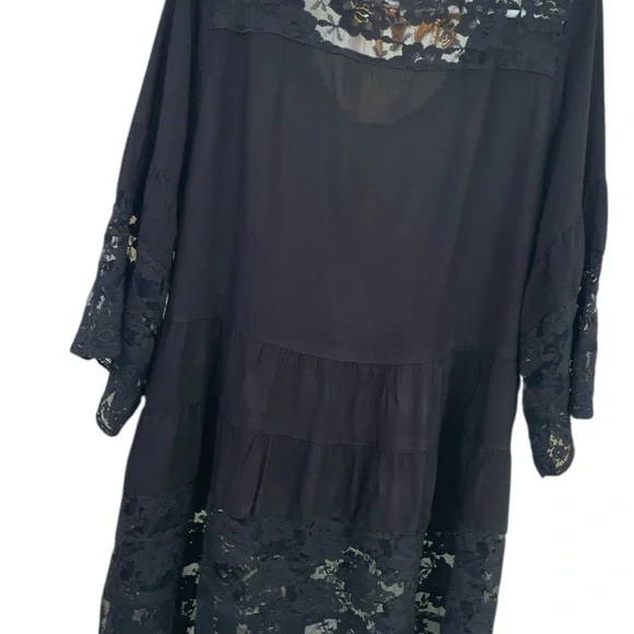 Boho babydoll Y2K milkmaid black lace tunic mini dress - Picture 3 of 5